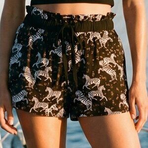Zara Black and White Zebra Print Paperbag Shorts Zebra design S